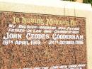 
John Geddes GOODERHAM,
husband father father-in-law grandfather,
16 April 1916 - 24 Oct 1996;
Bell cemetery, Wambo Shire
