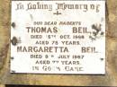 
parents;
Thomas BEIL,
died 15 Oct 1966 aged 78 years;
Margaretta BELL,
died 9 July 1967 aged 77 years;
Bell cemetery, Wambo Shire
