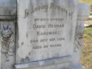 David Herman KANOWSKI, husband,
died 20 Sept 1924 aged 40 years;
Bergen Djuan cemetery, Crows Nest Shire
