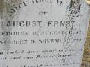 August ERNST,
born 11 Aug 1902 died 9 Nov 1930;
Bergen Djuan cemetery, Crows Nest Shire
