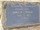 Anna K. MENGEL, wife,
1881 - 1931;
Bergen Djuan cemetery, Crows Nest Shire