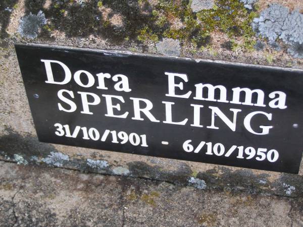Dora Emma SPERLING,  | 31-10-1901 - 6-10-1950;  | Bergen Djuan cemetery, Crows Nest Shire  | 