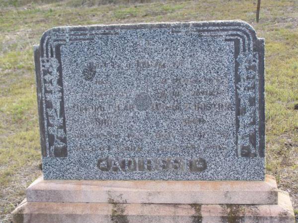 Heinrich Carl SUHR, father,  | died 3 Sept 1953 aged 84 years;  | Maria Christina, mother,  | died 11 Jan 1952 aged 85 years;  | Bergen Djuan cemetery, Crows Nest Shire  | 