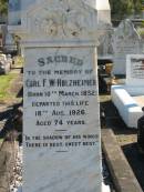 Carl F W HOLZHEIMER
B: 10 Mar 1852
D: 18 Aug 1926
aged 74
Bethania (Lutheran) Bethania, Gold Coast