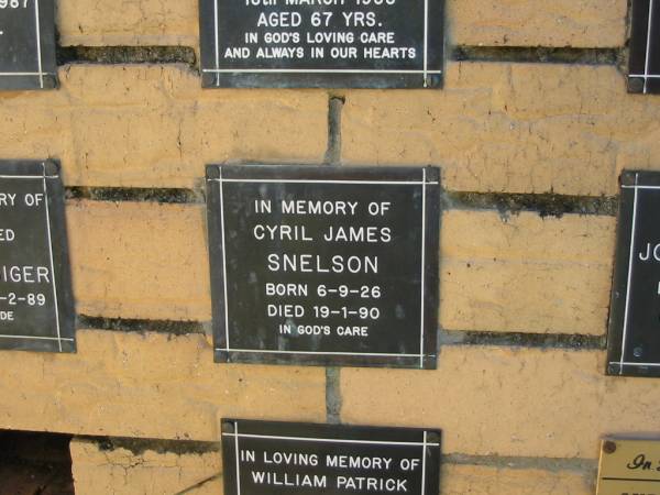Cyril James SNELSON  | B:  6 Sep 1926  | D: 19 Jan 1990  |   | Bethania (Lutheran) Bethania, Gold Coast  | 