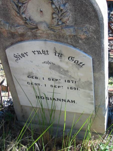 Paul TESCH  | geb 1 Sept 1871  | gest 1 Sep 1891  |   | Bethania (Lutheran) Bethania, Gold Coast  | 