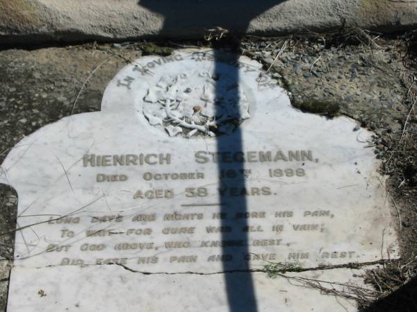 Hienrich STEGEMANN  | 16 Oct 1898  | aged 38  |   | Bethania (Lutheran) Bethania, Gold Coast  | 