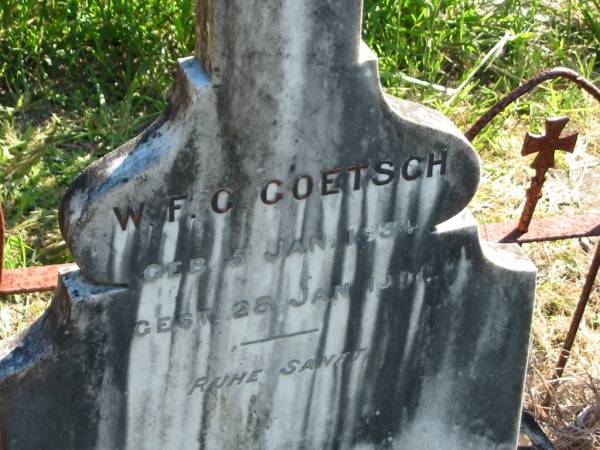 W F C GOETSCH  | geb 5 Jan 1834  | gest 28 Jan 1901  |   | Bethania (Lutheran) Bethania, Gold Coast  | 