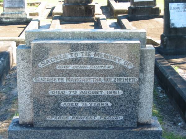 Elizabeth Margaretha HOLZHEIMER  | 7 Aug 1961  | aged 71  |   | Bethania (Lutheran) Bethania, Gold Coast  | 