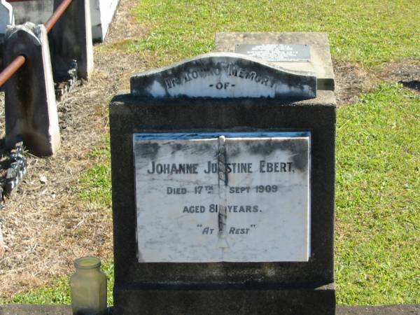 Johanne Justine EBERT  | 17 Sep 1909  | aged 81  |   | Bethania (Lutheran) Bethania, Gold Coast  | 