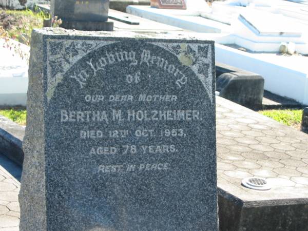 Bertha M HOLZHEIMER  | 12 Oct 1953  | aged 78  |   | Bethania (Lutheran) Bethania, Gold Coast  | 