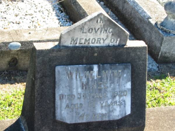 Wilhelmine HINZE  | 30 Aug 1920  | aged 81  |   | Bethania (Lutheran) Bethania, Gold Coast  | 