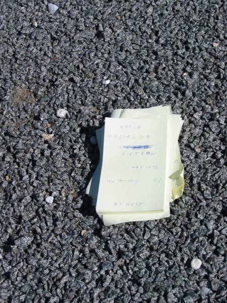 Maria Magdalina LIETZOW  |      May 1858?  | 19th January  5?  | at rest  |   | Bethania (Lutheran) Bethania, Gold Coast  | 