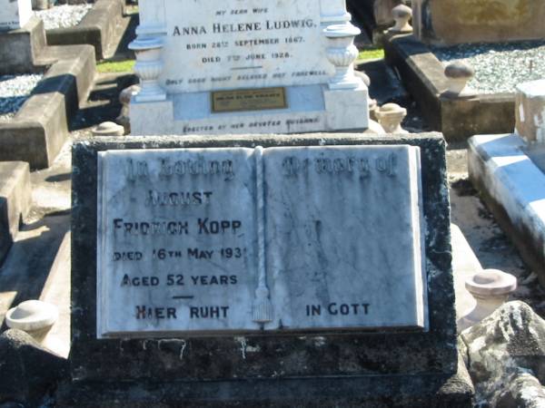 August Fridrich KOPP  | 16 May 1931  | aged 52  |   | Bethania (Lutheran) Bethania, Gold Coast  | 