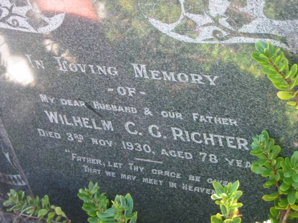 Wilhelm C G RICHTER  | 3 Nov 1930  | aged 78  |   | Bethania (Lutheran) Bethania, Gold Coast  | 