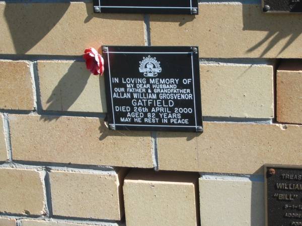 Allan William Grosvenor GATFIELD,  | husband father grandfather,  | died 26 April 2000 aged 82 years;  | Blackbutt-Benarkin cemetery, South Burnett Region  | 