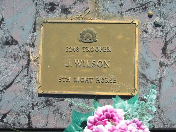 J. WILSON;  | Blackbutt-Benarkin cemetery, South Burnett Region  | 