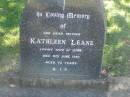 Kathleen LEANE,
mother,
wife of John,
died 16 June 1987 aged 72 years;
Blackbutt-Benarkin cemetery, South Burnett Region