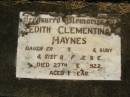 Edith Clementina HAYNES,
daughter of Thomas & Ruby,
sister of George,
died 27 Dec 1922 aged 1 year;
Blackbutt-Benarkin cemetery, South Burnett Region