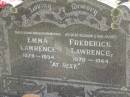 Emma LAWRENCE,
mother grandmother,
1879 - 1954;
Frederick LAWRENCE,
husband father,
1870 - 1944;
Blackbutt-Benarkin cemetery, South Burnett Region