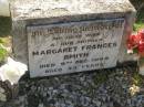 Margaret Frances SMITH,
wife mother,
died 9 Dec 1968 aged 43 years;
Blackbutt-Benarkin cemetery, South Burnett Region