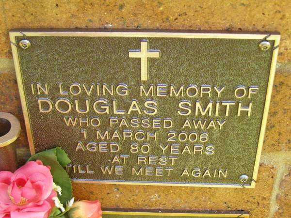 Douglas SMITH,  | died 1 March 2006 aged 80 years;  | Bribie Island Memorial Gardens, Caboolture Shire  | 