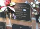 
Frederick Russell FINN,
died 23 Sept 2002 aged 77 years;
Bribie Island Memorial Gardens, Caboolture Shire
