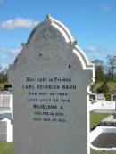 Carl Heinrich HAHN,
born 26 Nov 1858 died 29 July 1919;
Wilhelmine A.,
born 18 Feb 1856 died 27 Aug 1931;
Apostolic Church of Queensland, Brightview, Esk Shire