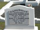 parents;
Auguste HAMMELMAN,
died 28 April 1922 aged 72 years;
Karl F.U. HAMMELMAN,
died 12 Aug 1927 aged 82 years;
Apostolic Church of Queensland, Brightview, Esk Shire