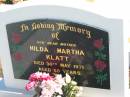 Hilda Martha KLATT,
died 30 May 1971 aged 59 years,
mother;
Apostolic Church of Queensland, Brightview, Esk Shire