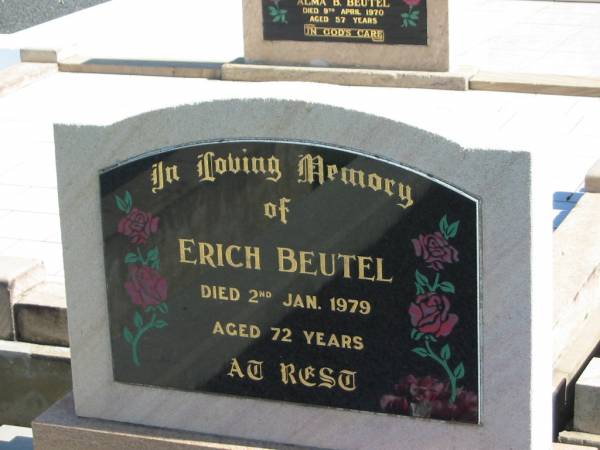 Erich BEUTEL,  | died 2 Jan 1979 aged 72 years;  | Apostolic Church of Queensland, Brightview, Esk Shire  | 