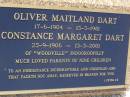 
Graham, son of Oliver & Constance DART,
17 March 1931 - 20 Oct 1947;
infant brothers,
Samuel John,
Donald Peter;
F.J. Martyn ROBERTS,
28 May 1871 - 3 July 1963;
Elizabeth, wife,
12 July 1876 - 15 Sept 1966;
Alethea Mary, daughter,
15 June 1909 - 8 Oct 1969;
Oliver Maitland DART,
17-6-1904 - 15-5-1981;
Constance Margaret DART,
25-9-1906 - 13-3-2001;
of "Woodville" Indooroopilly,
parents of nine children;
Brookfield Cemetery, Brisbane
