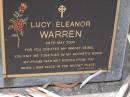 
Lucy Eleanor WARREN,
died 29 May 2000;
Brookfield Cemetery, Brisbane
