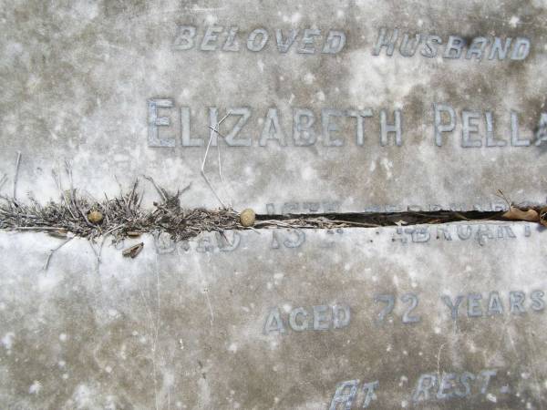 Theophilus, husband of Elizabeth PELLATT,  | died 15 February 1908 aged 72 years;  | Elizabeth PELLATT,  | died 25 Jan 1924 aged 85 years 9 months;  | Brookfield Cemetery, Brisbane  | 