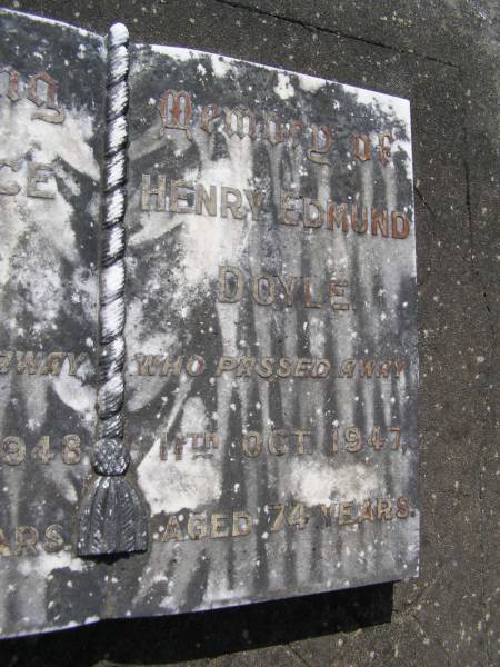 Florence DOYLE,  | died 14 March 1948 aged 63 years;  | Henry Edmund DOYLE,  | died 11 Oct 1947 aged 74 years;  | Brookfield Cemetery, Brisbane  | 