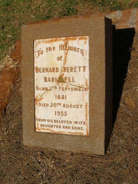 Bernard Verett BARDWELL?  | b: 2 Sep 1881  | d: 20 Aug 1955  |   | Pioneer Cemetery - Broome  | 
