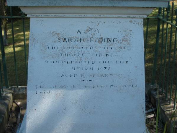Sarah RIDING wife of Thorpe RIDING  | died 6th? March 1877 aged 63 years,  | Bulimba Uniting (formerly Methodist) Church, Brisbane  | 