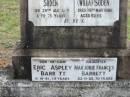Robert Dawson SODEN,
died 29 Aug 1950 aged 75 years;
Williamina Roberta (Willa) SODEN,
died 19 May 1981 aged 92 years;
Eric Aspley BARRETT, son-in-law,
8-10-81, 72 years;
Marjorie Frances BARRETT, daughter,
23-11-82, 70 years;
Caboonbah Church Cemetery, Esk Shire