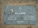 WILLIAMS;
Amos, born 8-11-1892 died 22-12-1980;
Eleanor (Vera), born 26-5-1895 died 4-3-1980;
Caboonbah Church Cemetery, Esk Shire