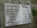 Albert Edward MASTERS,
husband father,
died 16-8-1975 aged 63 years;
Evelyn May MASTERS,
mother nan,
died 3-3-1992 aged 81 years;
Caboonbah Church Cemetery, Esk Shire