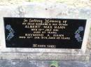 
Albert Max HAHN, husband father,
died 12 July 1961 aged 57 years;
Raymond A. HAHN,
died 15 Jan 1978 aged 45 years;

research contact: Jan HOGER
Albert Max HAHN, 
born 1904
died 12 July 1961 aged 57 years;
Raymond Albert HAHN,
born 1933
died 15 Jan 1978 aged 45 years;

Caffey Cemetery, Gatton Shire
