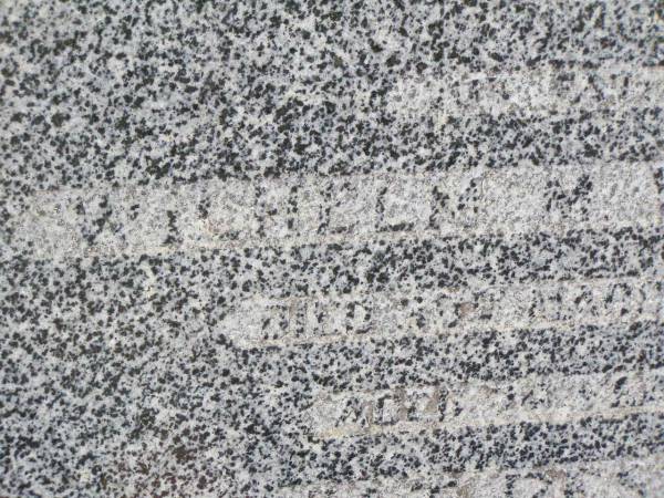 Wilhelm M. WACKER,  | died 30 March 1947 aged 74 years;  | Caffey Cemetery, Gatton Shire  | 