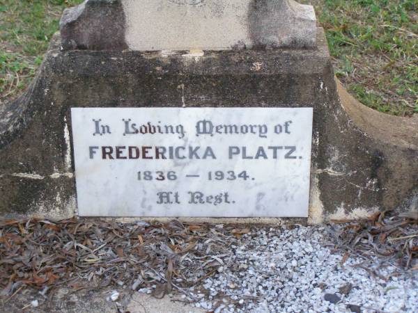 Fredericka PLATZ,  | 1836 - 1934;  | Caffey Cemetery, Gatton Shire  | 