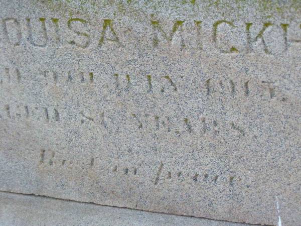 Anne Louisa MICKHOLZ,  | died 9 July 1915 aged 86 years;  | Caffey Cemetery, Gatton Shire  | 