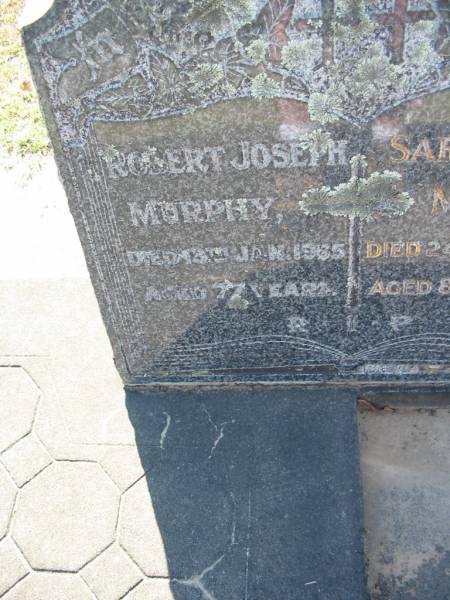 Robert Joseph MURPHY,  | died 13 Jan 1985? aged 77 years;  | Sarah Emily MURPHY,  | died 24 Aug 1972 aged 83 years;  | Canungra Cemetery, Beaudesert Shire  | 