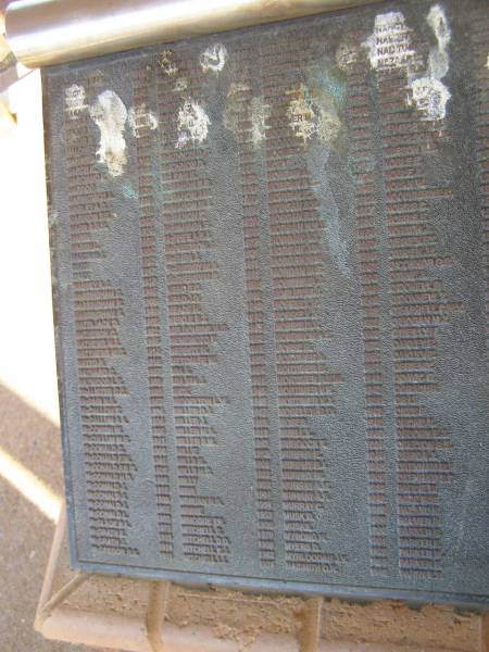 M?? W 1907  | MAGP?VA 1891?  | MAGP?NG 190  | MAGGIE 1919  | MAILAND 1922  | MAJOR 1912  | MAJOR N 195?  | MALONEY 1961  | MANSFIELD 1907  | MARCH F 1918  | MARCIANO L ?  | MARDOO 1952  | MARNOVICHA 1970  | MARLEY A G 1878  | MARNON F E 19?  | MARR G R 1957  | MARR 195?  | MARSH A 195?  | MARTIN 1908  | MARY 1907  | MARY 1947  | MASSEY A 1911  | MASSINGHAM O 1905  | MASSINGHAM R 1905  | MASSINGHAM  S 1940  | MATELJACK D 196?  | MATHESON 1942  | MATTHEWS HG 1945  | MATTHEWS WC 1914  | MATTO R 1919  | MATWARD C 1957  | MAYWOOD LR 1953  | McALISTER GC 1925  | McBACH NC 1907  | McCALLON Y 1934  | McCALLUM IL 1934  | McCOMMISH 1935  | McCULLUM M R 1911  | McDONALD C 1908  | McDONALD E W 1911  | McDONALD F E D 1926  | McDONALD H D 1926  | McDONALD J 1916  | McDONALD J 1939  | McDONALD J 1953  | McDONALD L 1933  | McGLADE R A 1971  | McGRATH E 1915  | McGRATH J 1914  | McGREGOR R S 1911  |   | McGUIRE 1945  | McI??RY R 196?  | McINTIRE ?  | McINTI?? W ?  | McINT1939  | McKEY G 1955  | McKENNA J 1958  | McKENNA R 1901  | McKINNON R 1915  | McKINNON R D ?  | McMEANE 1917  | McMAHON R 1958  | McMAHON T 1959  | McMASON 19?8  | McMASON 1954  | McM>>BA S 1926  | McNEE ??1914  | McPETERS W ?  | McSHE ?  | McSHERRY ?? 1918  | McSHERRY ? P 1914  | MEADE 1892  | MEADE ? 1919  | MEADE ? 1945  | MEIKE E 1941  | MELBOURNE H G 1945  | MEMEMOTO 1949  | MERRY 1955  | METHLEE 1955  | MIA 1958  | MIA MIA 1951  | MICK 1945  | MIDDLETON L W 1945  | MILLER D 1937  | MILLER J 1966  | MILLER M 1916  | MILLER  S M 1945  | MILLIE 1958  | MILLS E 1909  | MILLS H C 1922  | MILLY 1932  | MINA 1961  | MINIHAN N 1954  | MINNIE 1953  | MINOGUE T S 1930  | MITCHELL C 1970  | MITCHELL D D 1958  | MITCHELL  E L 1962  | MITCHELL  I L 1975  |   | MITTICGELL ? ?  | MITO?ELL  | MITYMET L B ?  | MIZZO ?  | MOFF? ?6  | MOLL? 1949  | MOM? ?6  | MOOCHER N 1958  | MOOD ? f ?  | MOOLONG 1896?  | MOONEY ? 1957  | MORI 1957  | MORGAN 1897  | MORGAN 1966  | MORGAN E 1945  | MORGAN  E? 1912  | MORGAN E 1911  | MORGAN  H H 1916  | MORGAN  J 1964  | MORGAN J 1954  | MORGAN  M 1915  | MORGAN N E 1953  | MORISHINE?  | MORLEY ? 1947  | MORRELL 1945  | MORRELL  L 195?  | MORRIS D Y 1936  | MORRISON E 1963  | MORSE ? 1972  | MORTIMER ? 1956  | MORTIMER B 1954  | MORTIMER  R E N 1940  | MORTIMER  V E 1943  | MORTIMER  ? 1939  | MOSELEY G O 1948  | MOSES 1945  | MUIREL 1969  | MURDOCK 1924  | MURRAY E 1944  | MURRAY E J 1942  | MURRAY N 1908  | MURRAY ? N 1939  | MURRAY A F 1946  | MURRAY ? 1918  | MUSK B 1958  | MYBONG H 1961  | MYERS D 1976  | MYRLOODAH J V 1955  | NAISMITH O F 1946  |   | NANGI ?  | NARICH ?  | NAUTUNSH  | NAZAAR  | NEAKE 19?  | NELLIE  | NELSON J F 196?  | NEVILL D F 196?  | NEVILL ?  | NEW?R?  | NICHOLSON  | NISSON L  | NOBLE E  | NOBLE J  | NOLAN W  | NOOLI?NER  | NORRIS C  | NORRIS F  | NORTON  | O'BRRIEN F T  | O'BRIEN T  | O'CONNOR C P  | O'D?LE  | O'DONELL  | O'FARRELL ? n v  | O'HAGAN M  | O'REILLY  | OAKLEY  | OBRIEN  | ODAUNG?  | OGRADY R  | OHIT  | OMES F  | OMON L T  | OSBORNE H E  | OSELTON ? F  | OSHIGA  | PADDIE  | PAGELING  | PALAND H  | PALMER H  | PARKER L  | PARKER F  | PARKER N  | PARKER S  | PARRY ? E  |   | Carnarvon Pioneer Cemetery  |   | 