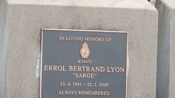 Mary (LYON)  | d: 27 Jul 1907 aged 54  | wife of J F LYON  |   | his son John FAWCETT  | d: 13 Feb 1907, aged 24 at Red Cap  |   | John F LYON  | d: 21 Jan 1921 aged 77  |   |   | Digby J LYON  | d: 3 Mar 2002 aged 78  |   | wife Coral Isobelle (LYON)  | d: 12 Nov 2007 aged 89  |   |   | Donald Digby LYON  | d: 25 Feb 1972 aged 32  | son of Gigby and Coral  |   | Errol Bertrand LYON  Sarge   | b: 13 Apr 1941  | d: 22 Jan 2009  |   | Cawarral Cemetery  |   | 