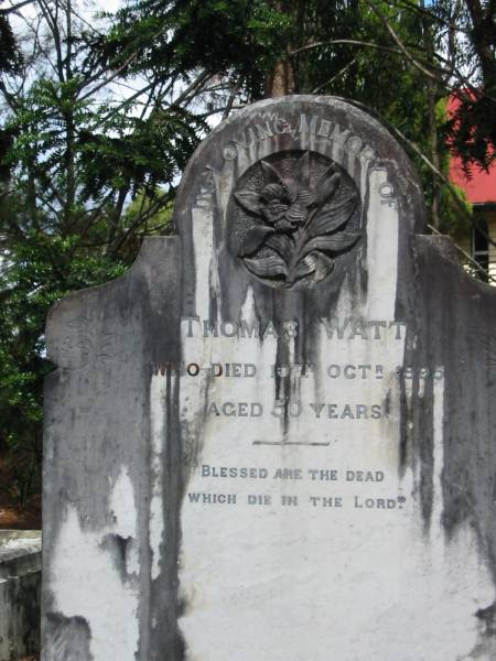 Thomas Watt - 10 Oct 1895 aged 50  | Chapel Hill Uniting Church (formerly Methodist) - Brisbane  | 