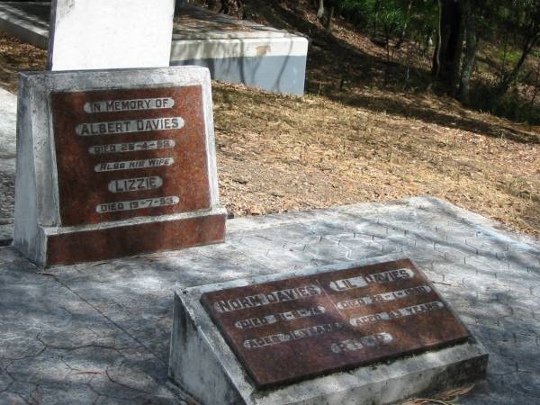 Albert Davies 25 Apr 1952  | Lizzie 19 Jul 1953  | Norm Davies 31 Aug 1974 aged 71  | Lil Davies 18 1 1980? aged 83  | Chapel Hill Uniting Church (formerly Methodist) - Brisbane  |   | 