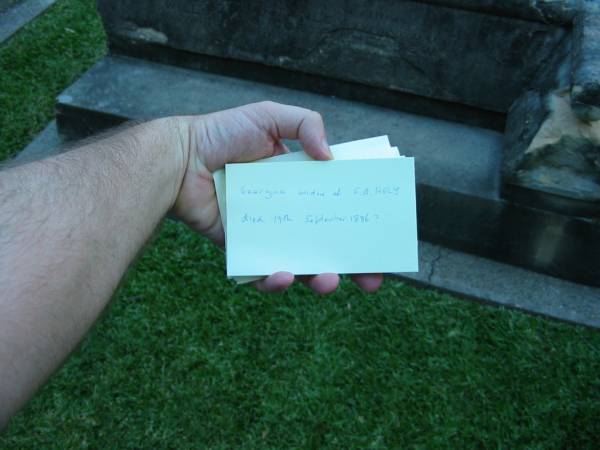 Georgina widow of F.A. HELY died 19 Sept 1886,  | Christ Church (Anglican), Milton, Brisbane  | 